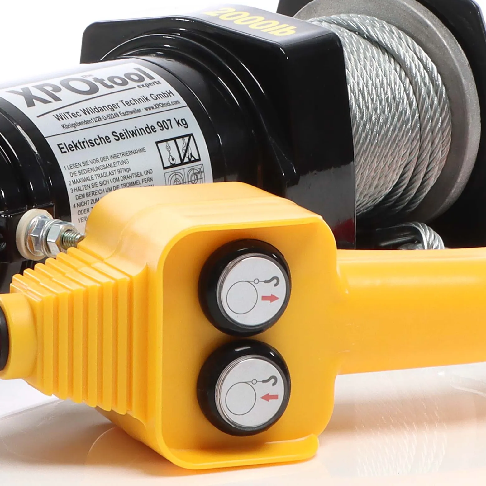 XPOtool Set Elektrische Seilwinde 907kg 12V, Seilzug mit 12,5m Stahlseil, 1PS Motorwinde u. Rollenfenster, Windenfenster mit 4 Rollen Lochabstand 109mm, Seilrollenfenster