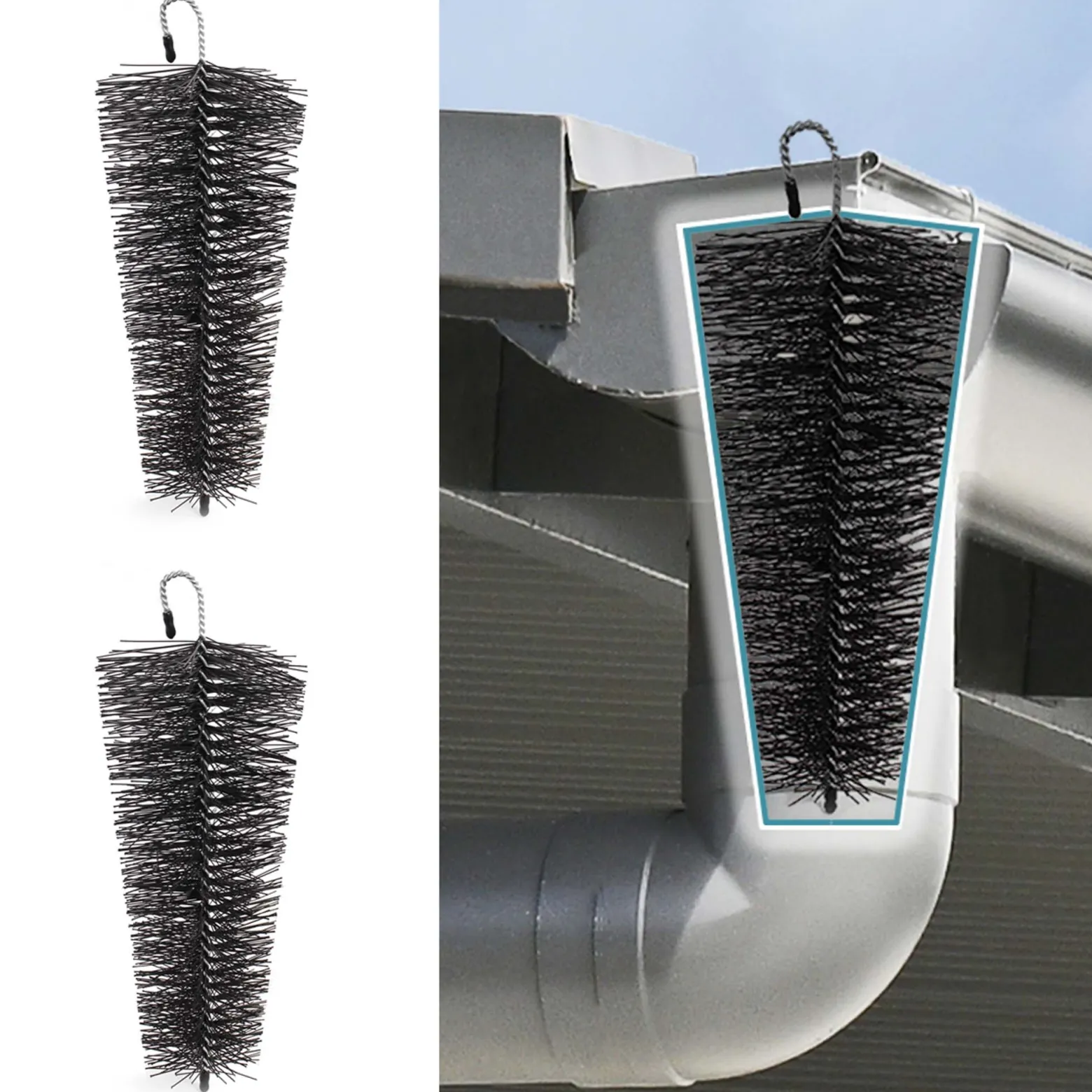 XPOtool Set 2x konische Fallrohrbürste Ø8–12 cm L: 25 cm Laubschutz für Fallrohre als Laubschutz / Marderschutz gegen Verstopfungen