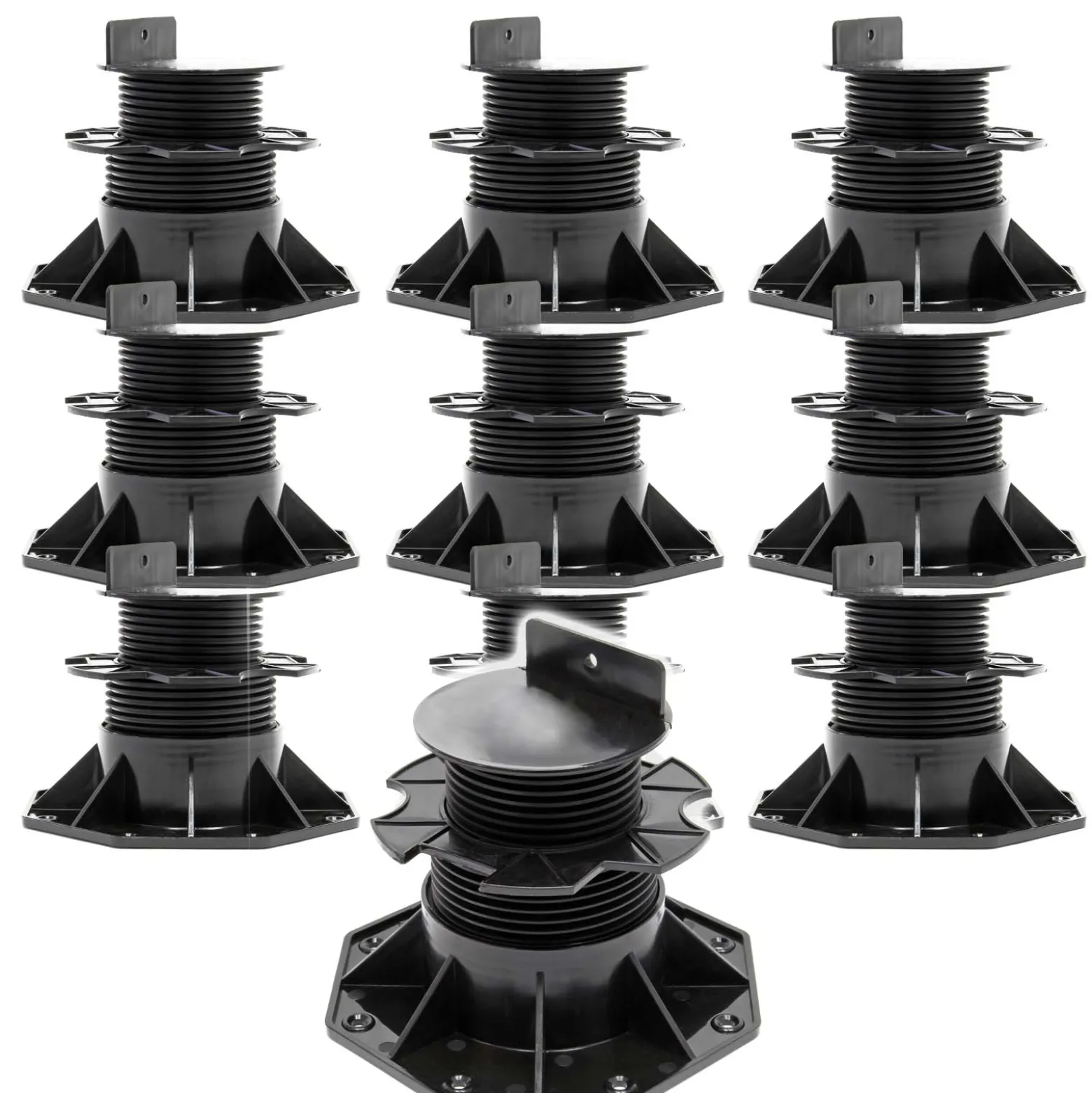 XPOtool Set 10x Stelzlager für Terrassen, 2700kg, 60-138mm, höhenverstellbare Stellfüße für Terrassendielen, Platten und Planken