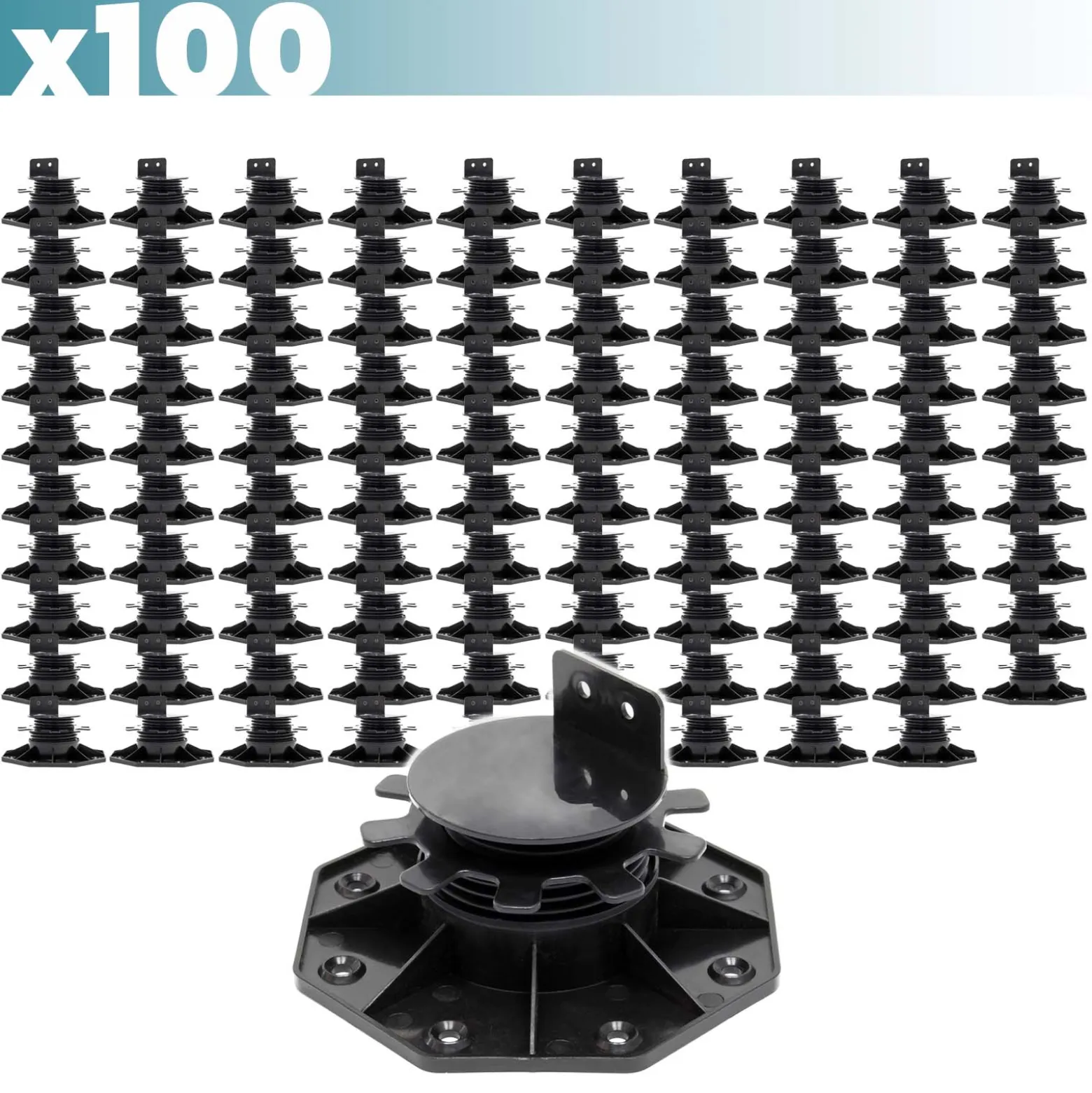XPOtool Set 100x Stelzlager für Terrassen, 2700kg, 33-64mm, höhenverstellbare Stellfüße für Terrassendielen, Platten und Planken
