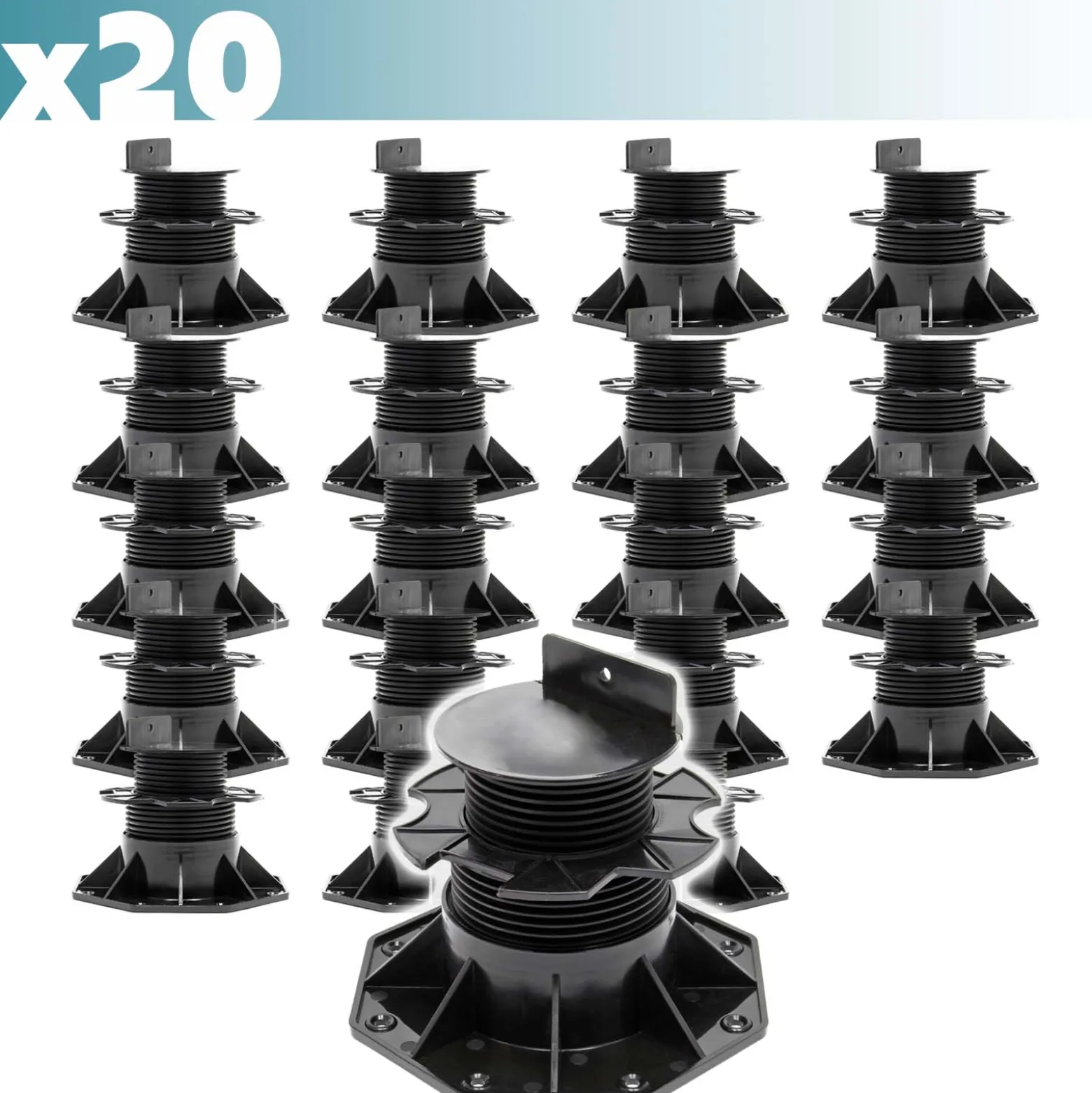 XPOtool Set 20x Stelzlager für Terrassen, 2700kg, 60-138mm, höhenverstellbare Stellfüße für Terrassendielen, Platten und Planken