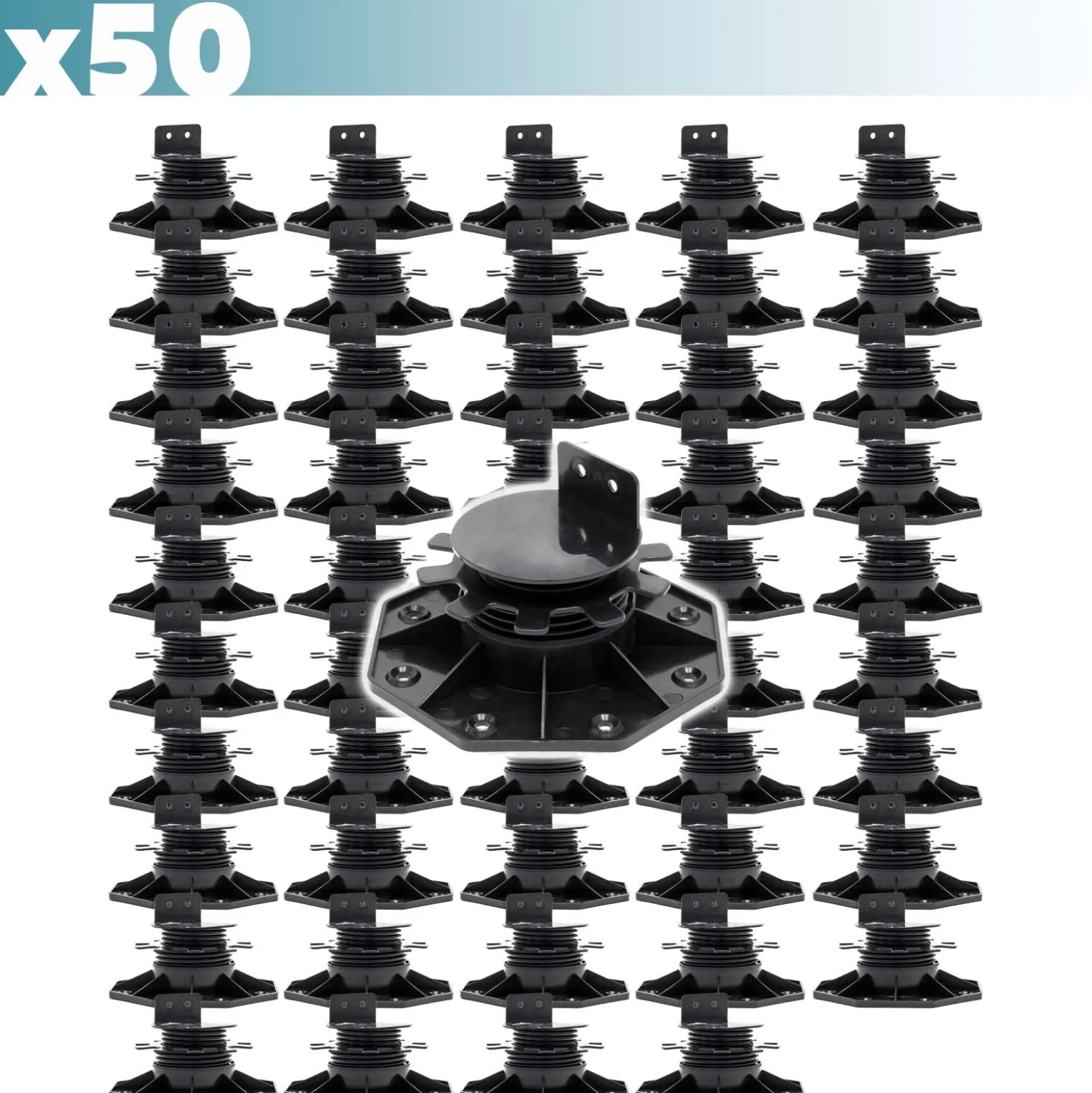 XPOtool Set 50x Stelzlager für Terrassen, 2700kg, 33-64mm, höhenverstellbare Stellfüße für Terrassendielen, Platten und Planken