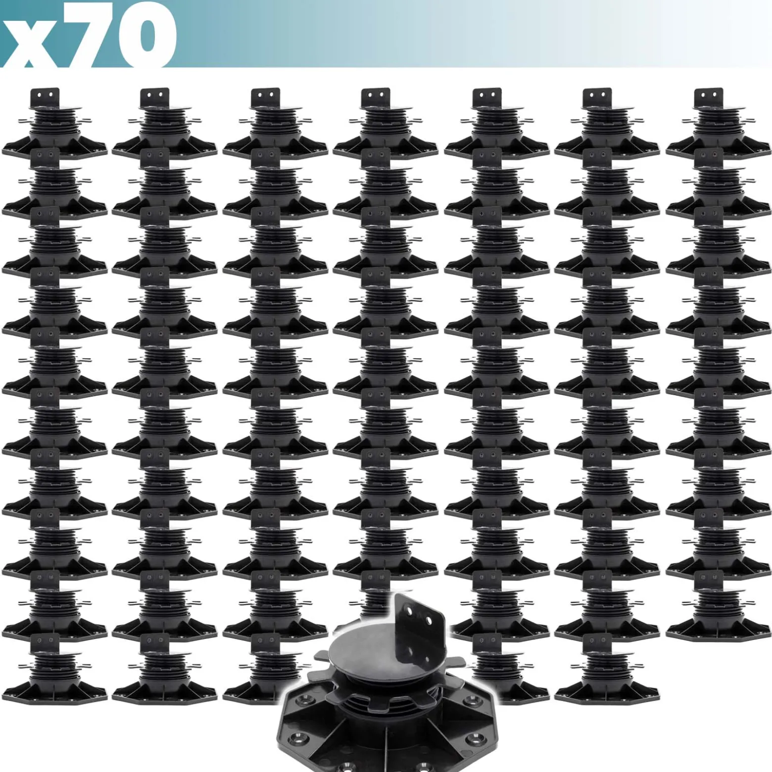XPOtool Set 70x Stelzlager für Terrassen, 2700kg, 33-64mm, höhenverstellbare Stellfüße für Terrassendielen, Platten und Planken