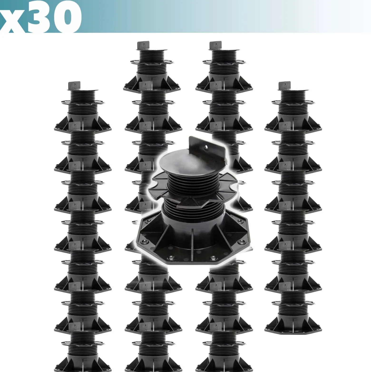 XPOtool Set 30x Stelzlager für Terrassen, 2700kg, 60-138mm, höhenverstellbare Stellfüße für Terrassendielen, Platten und Planken