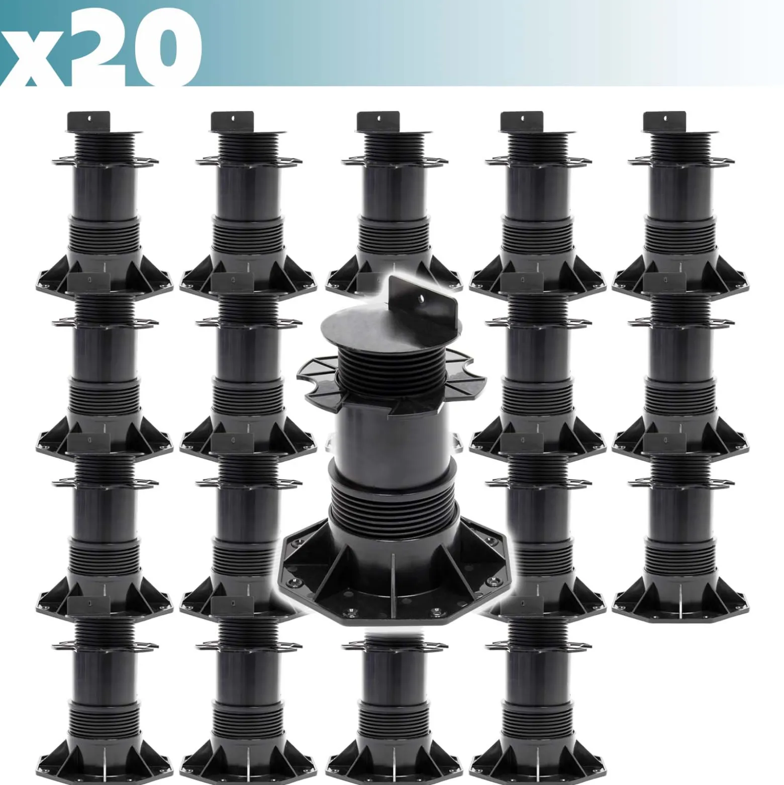 XPOtool Set 20x Stelzlager für Terrassen, 2700kg, 137-215mm, höhenverstellbare Stellfüße für Terrassendielen, Platten und Planken