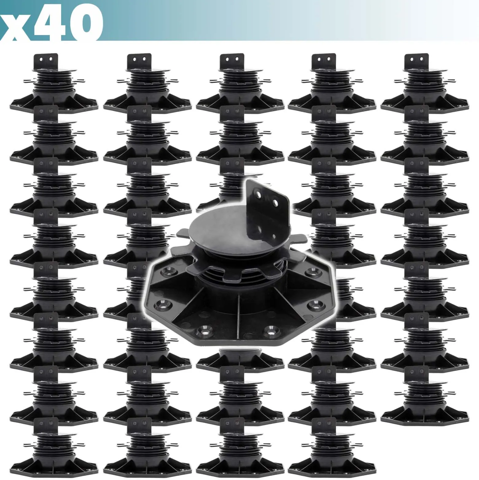 XPOtool Set 40x Stelzlager für Terrassen, 2700kg, 33-64mm, höhenverstellbare Stellfüße für Terrassendielen, Platten und Planken