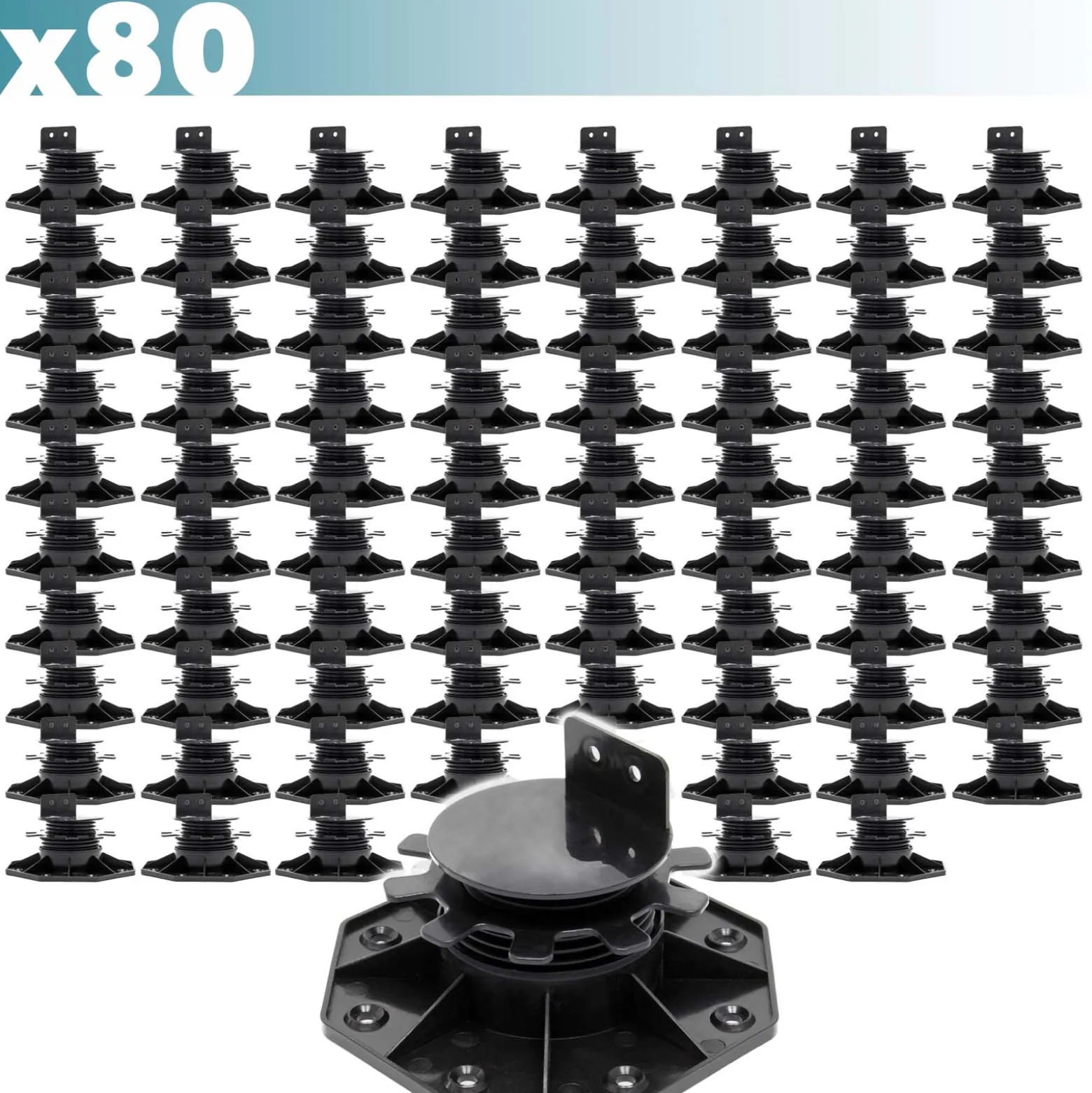 XPOtool Set 80x Stelzlager für Terrassen, 2700kg, 33-64mm, höhenverstellbare Stellfüße für Terrassendielen, Platten und Planken