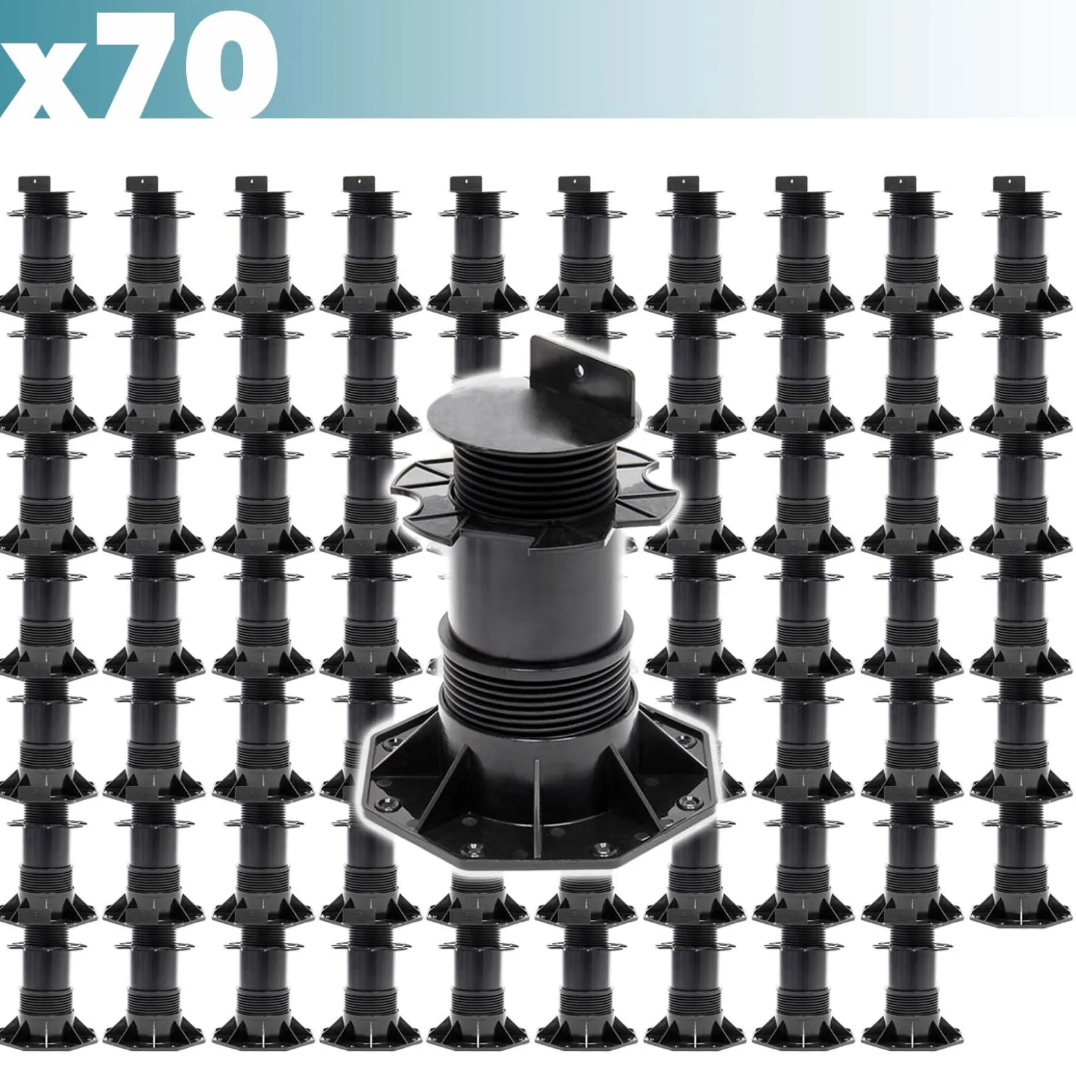 XPOtool Set 70x Stelzlager für Terrassen, 2700kg, 137-215mm, höhenverstellbare Stellfüße für Terrassendielen, Platten und Planken
