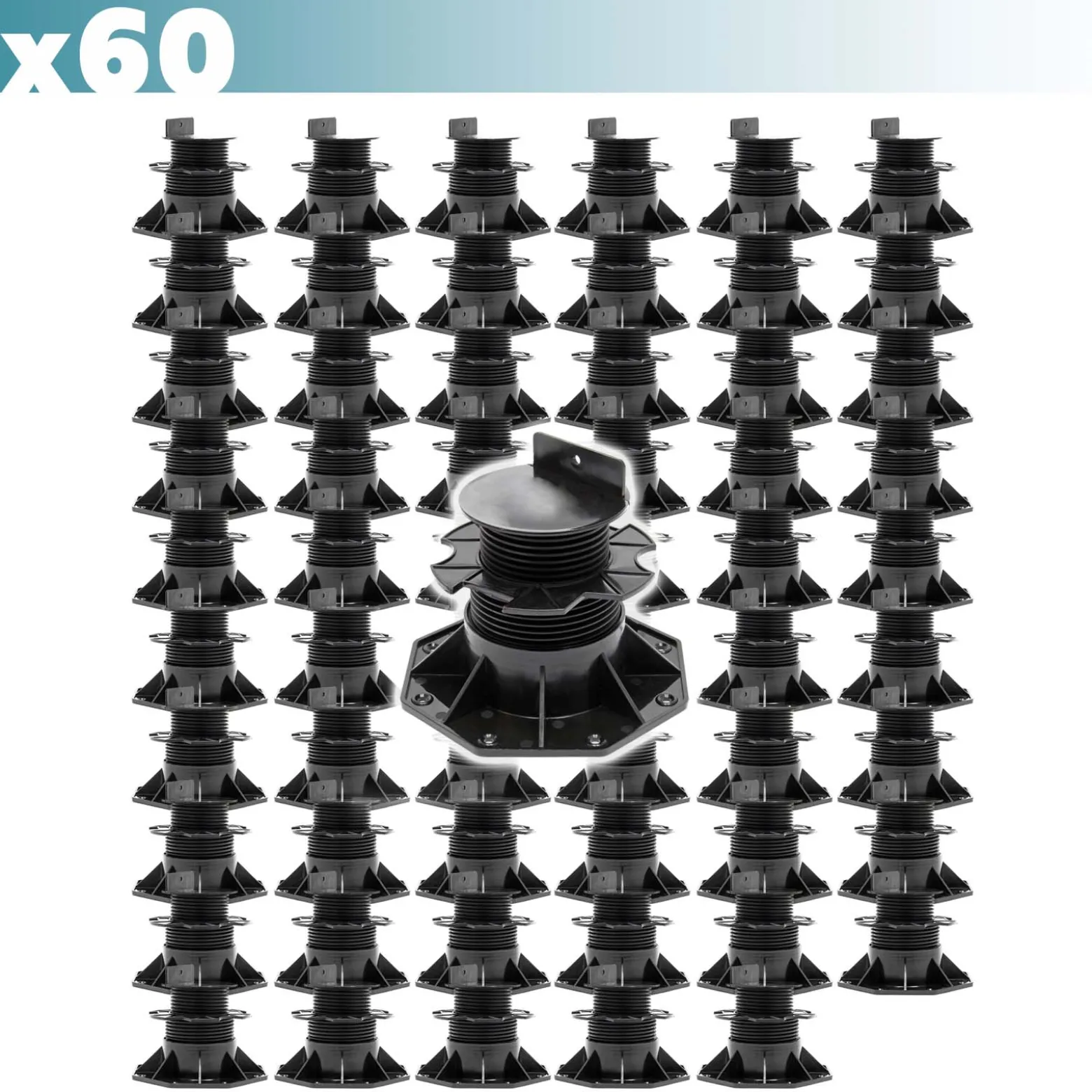 XPOtool Set 60x Stelzlager für Terrassen, 2700kg, 60-138mm, höhenverstellbare Stellfüße für Terrassendielen, Platten und Planken
