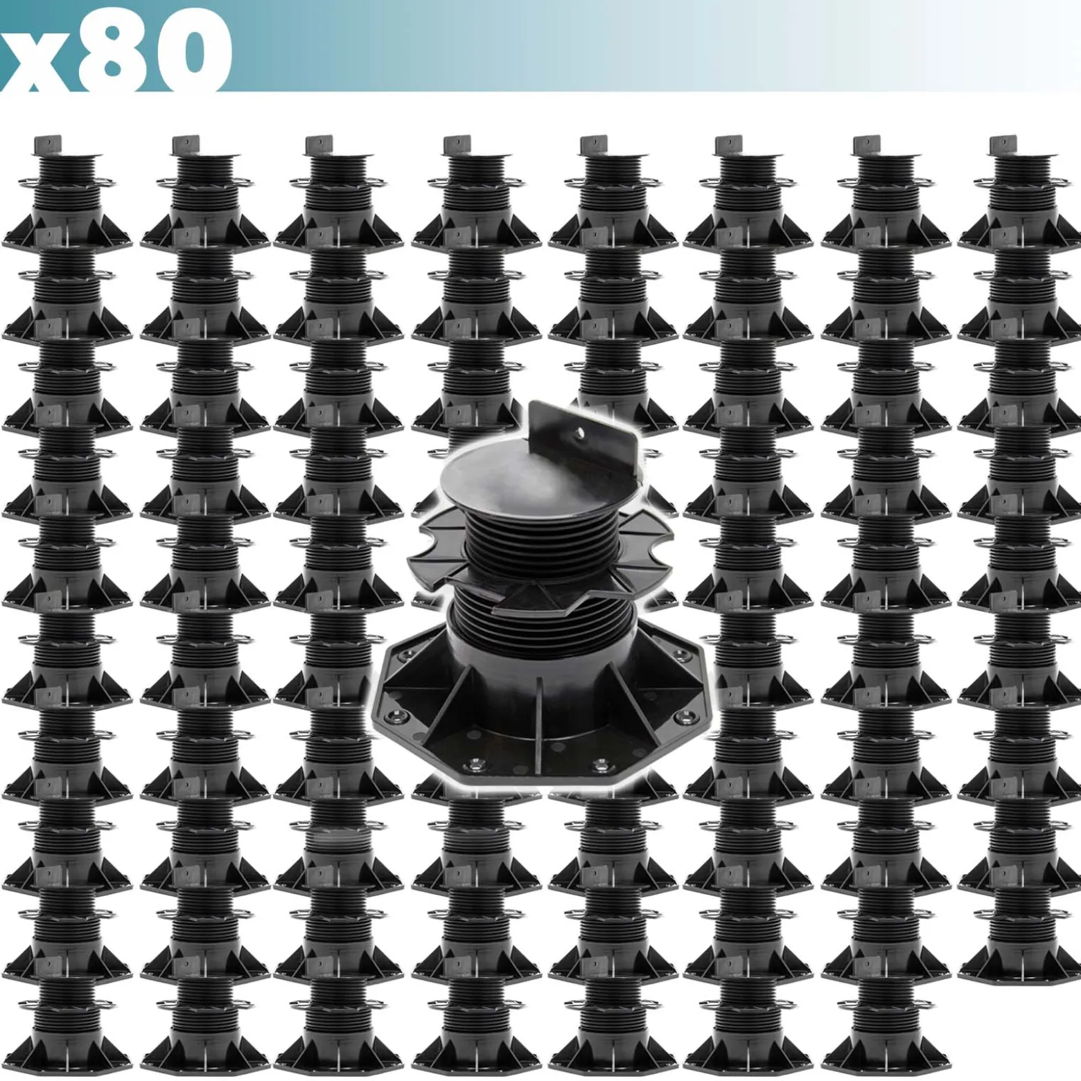 XPOtool Set 80x Stelzlager für Terrassen, 2700kg, 60-138mm, höhenverstellbare Stellfüße für Terrassendielen, Platten und Planken
