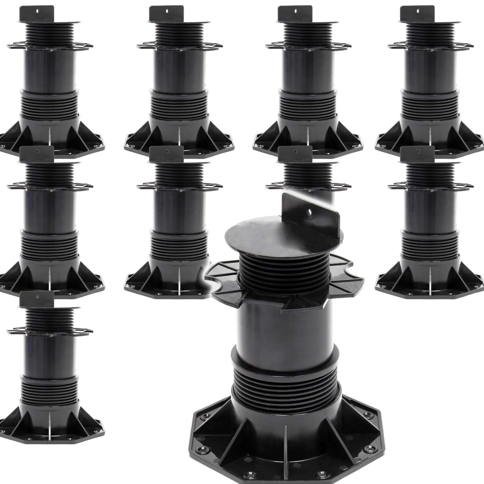 XPOtool Set 10x Stelzlager für Terrassen, 2700kg, 137-215mm, höhenverstellbare Stellfüße für Terrassendielen, Platten und Planken