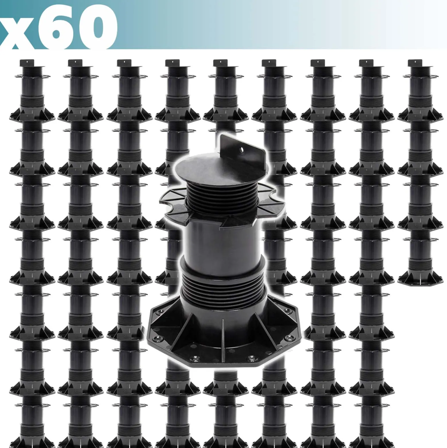 XPOtool Set 60x Stelzlager für Terrassen, 2700kg, 137-215mm, höhenverstellbare Stellfüße für Terrassendielen, Platten und Planken