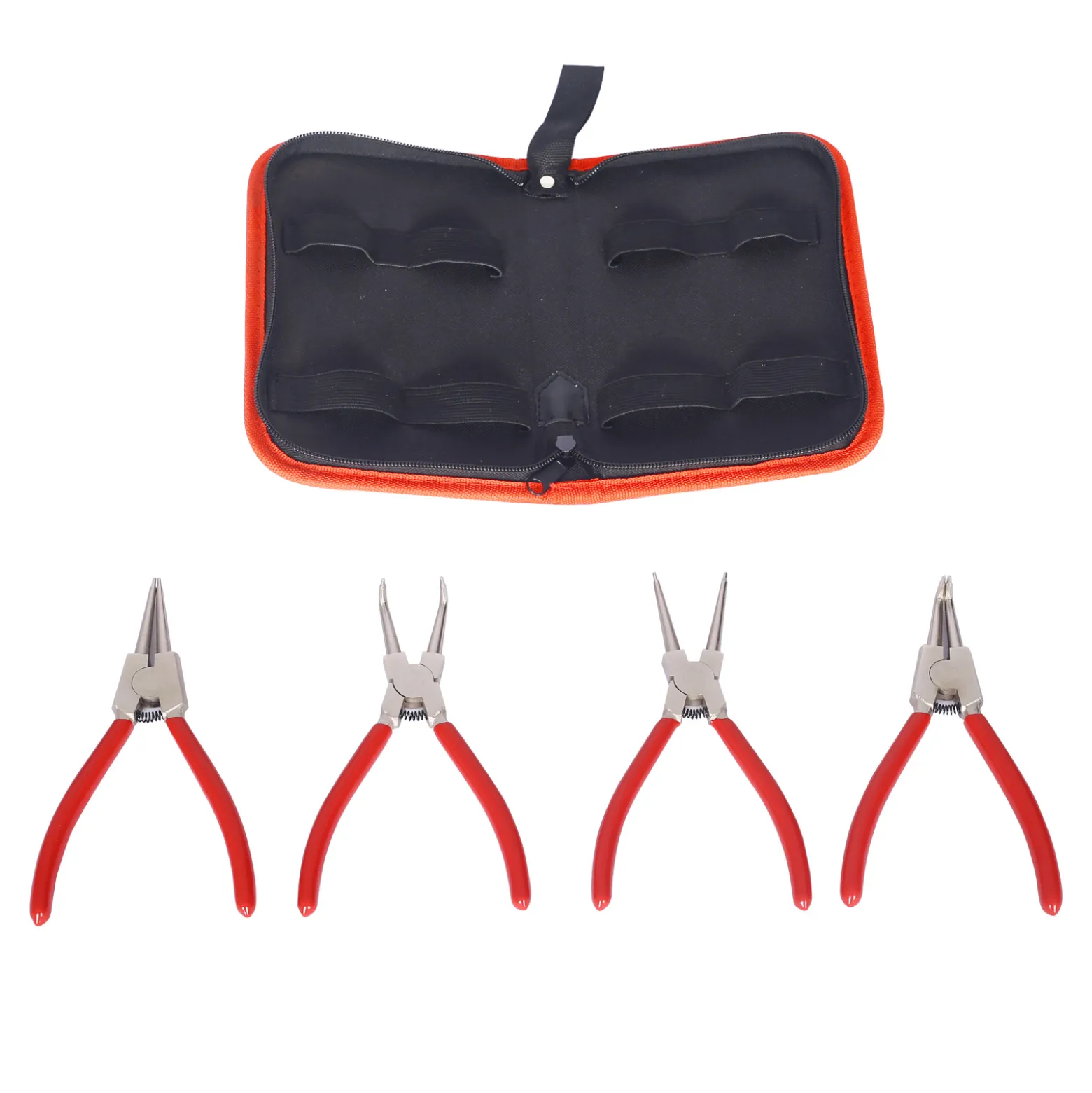 XPOtool Sprengring Zange Set 4 teilig, 90° Winkel und gerade, Seegeringzange aus Carbonstahl für Innenringe Außenringe, Sicherungszange mit rutschfestem Griff