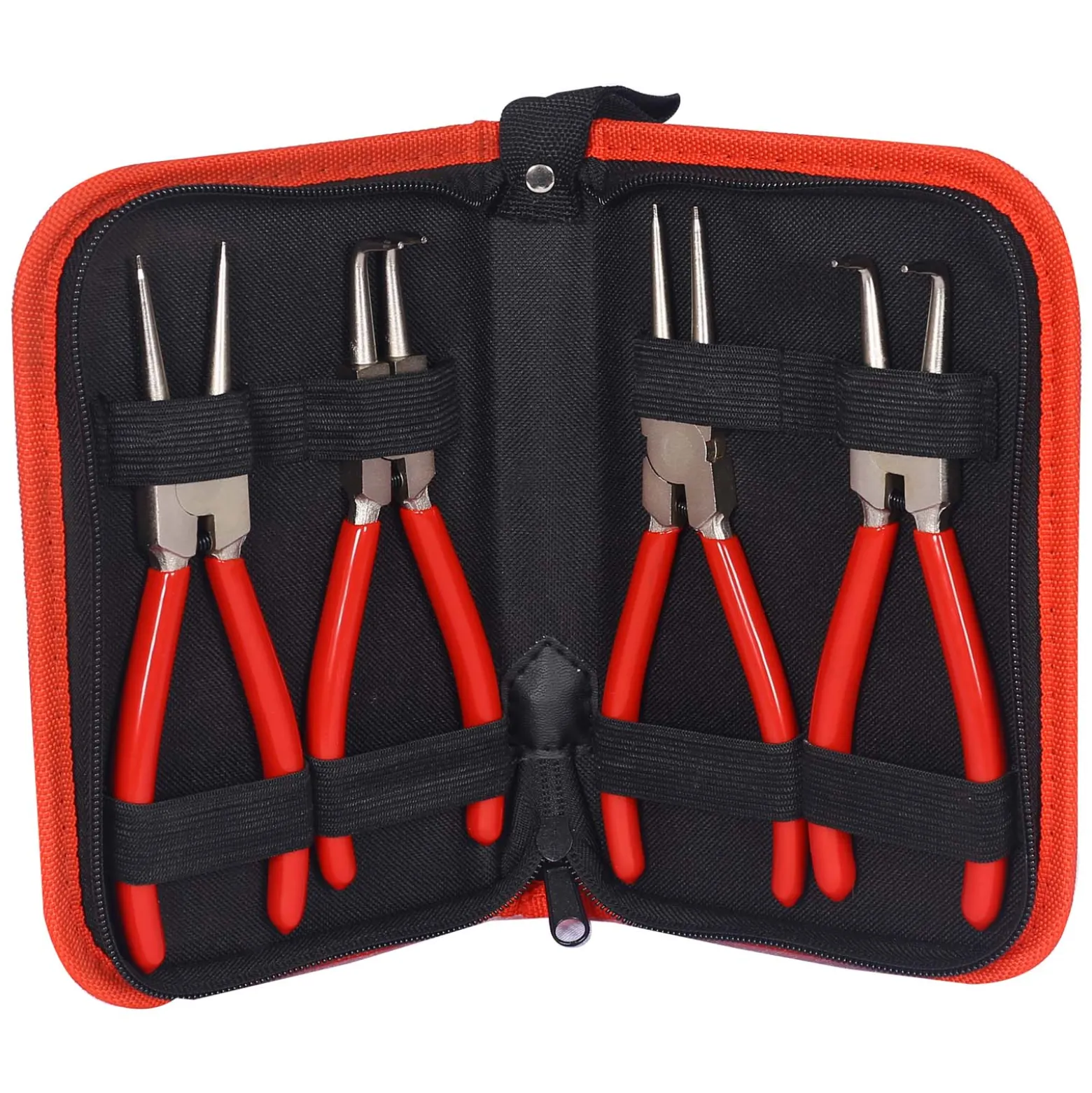 XPOtool Sprengring Zange Set 4 teilig, 90° Winkel und gerade, Seegeringzange aus Carbonstahl für Innenringe Außenringe, Sicherungszange mit rutschfestem Griff