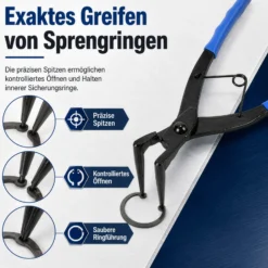 XPOtool Sprengring Zange 90° Winkel, 65 mm lange Spitzen, Seegeringzange aus Carbonstahl für Innenringe Innensprengringe, Sicherungszange mit rutschfestem Griff