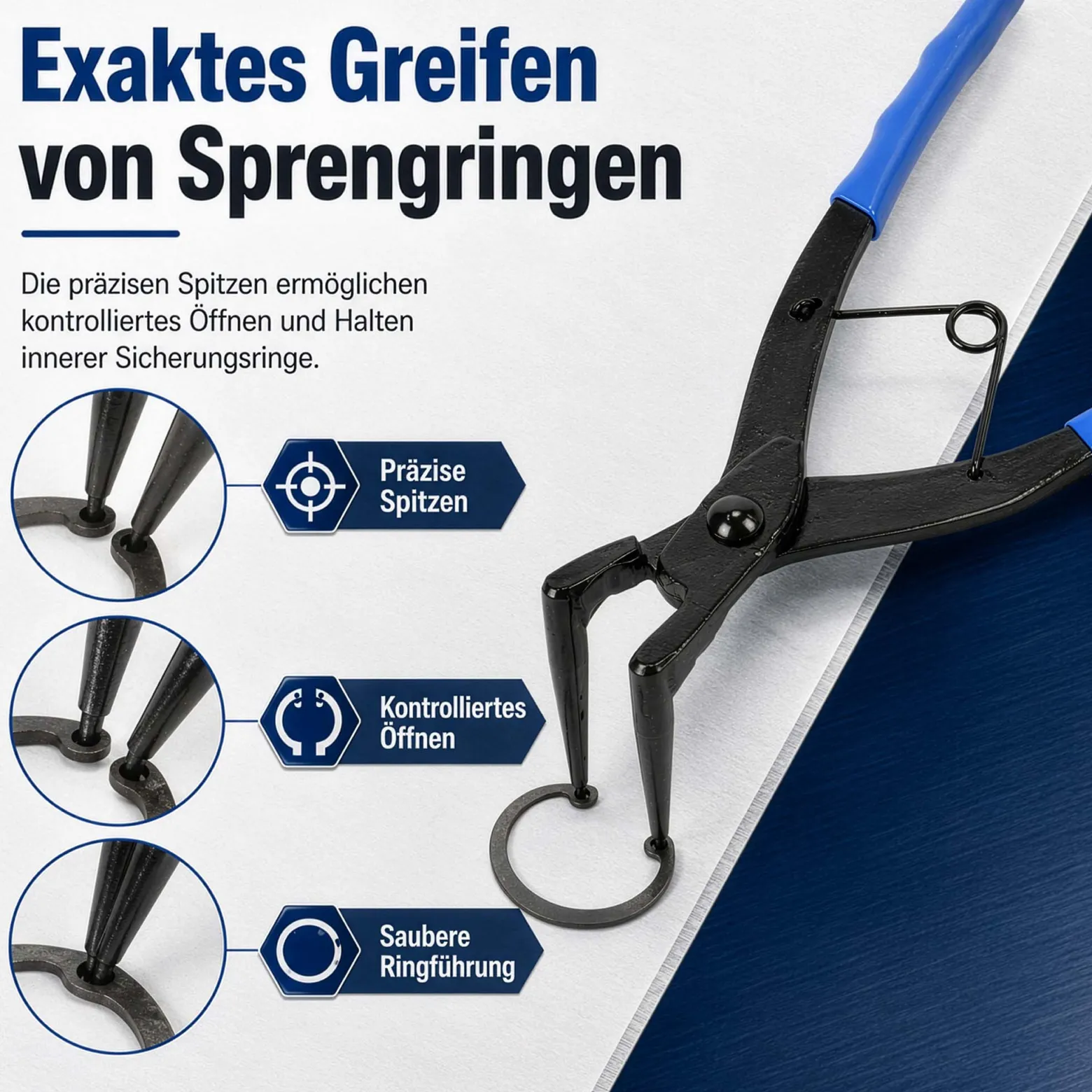 XPOtool Sprengring Zange 90° Winkel, 65 mm lange Spitzen, Seegeringzange aus Carbonstahl für Innenringe Innensprengringe, Sicherungszange mit rutschfestem Griff