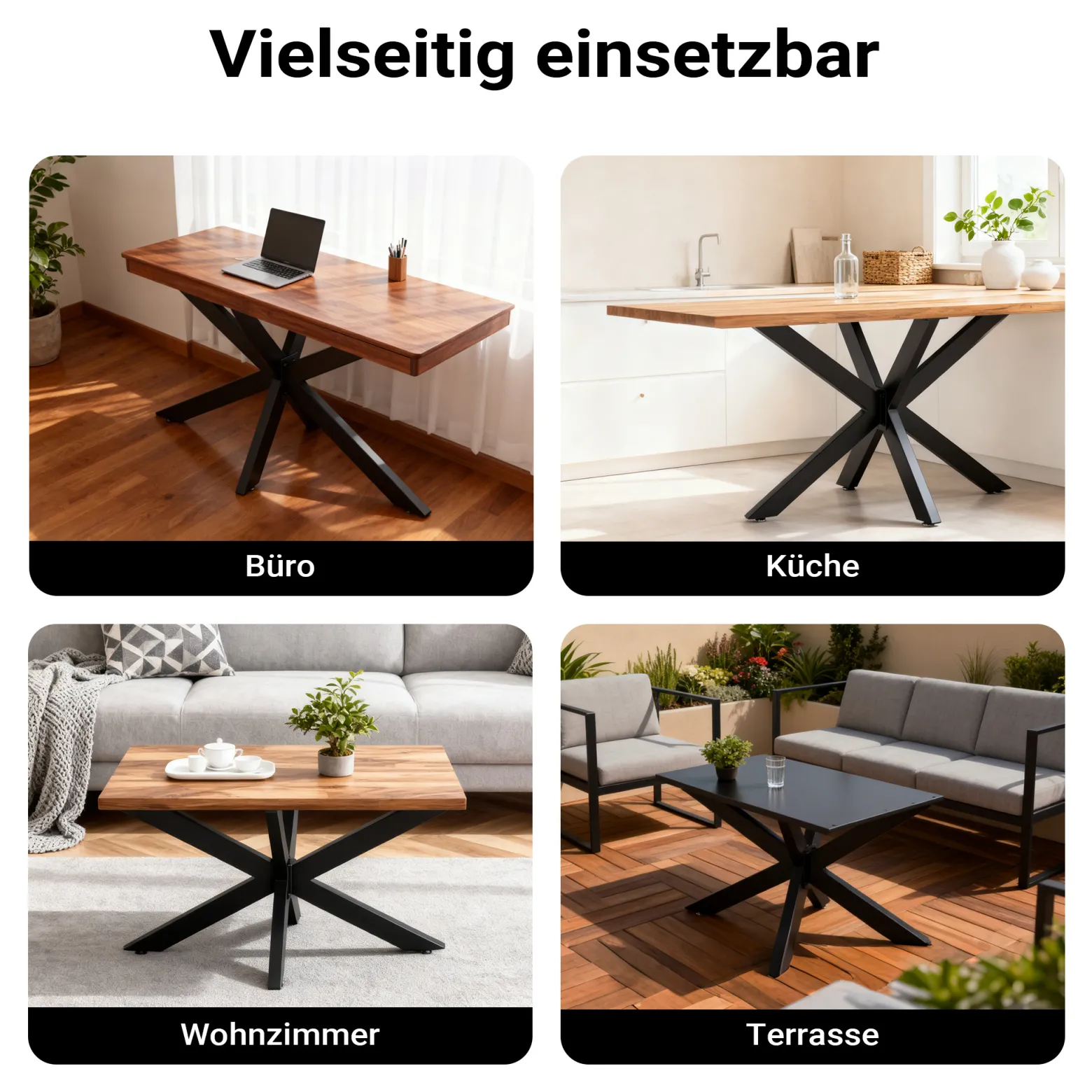 XPOtool Tischbeine aus Stahl Spidergestell 71x78x150cm in Schwarz Tischkufen Tischgestell Tischuntergestell mit Spider-Profil