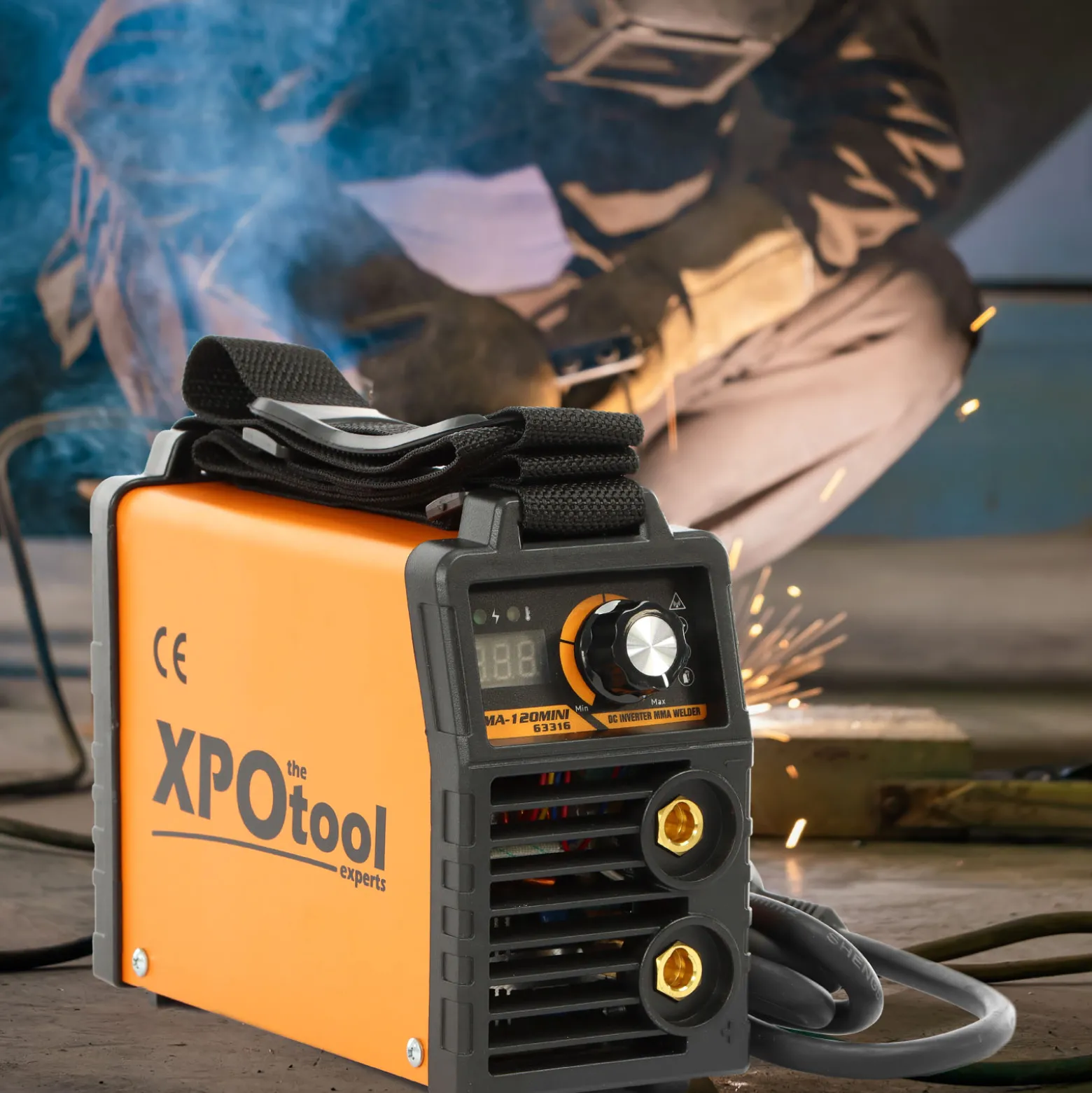 XPOtool Tragbares MMA Elektroden Schweißgerät 20-120A IGBT Inverter, E-Hand Schweißgerät mit Zubehör, Schweissgerät mit Arc-force-, Hot-start- und Anti-stick-Funktion