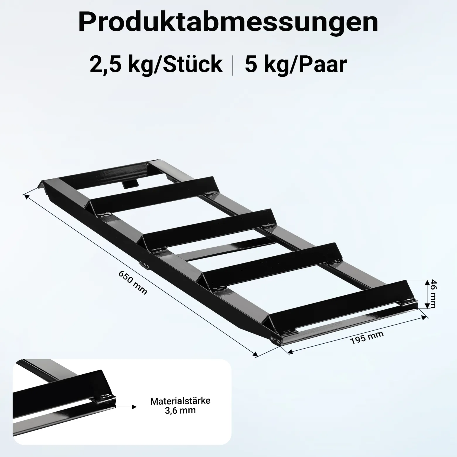 XPOtool Verlängerung für Auffahrrampen 2x 400 kg 650 x 195 mm Kfz-Rampe aus Stahl als Erweiterung für Autorampe, Verladerampe