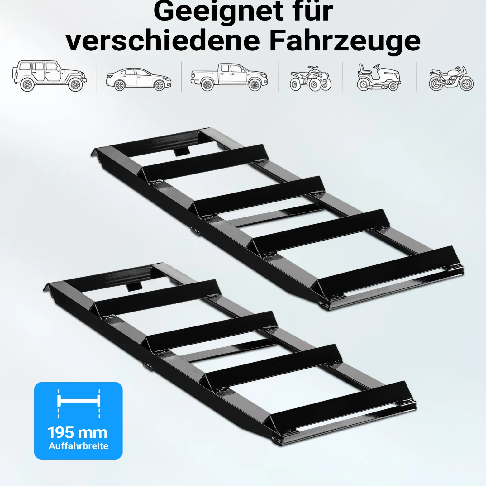 XPOtool Verlängerung für Auffahrrampen 2x 400 kg 650 x 195 mm Kfz-Rampe aus Stahl als Erweiterung für Autorampe, Verladerampe