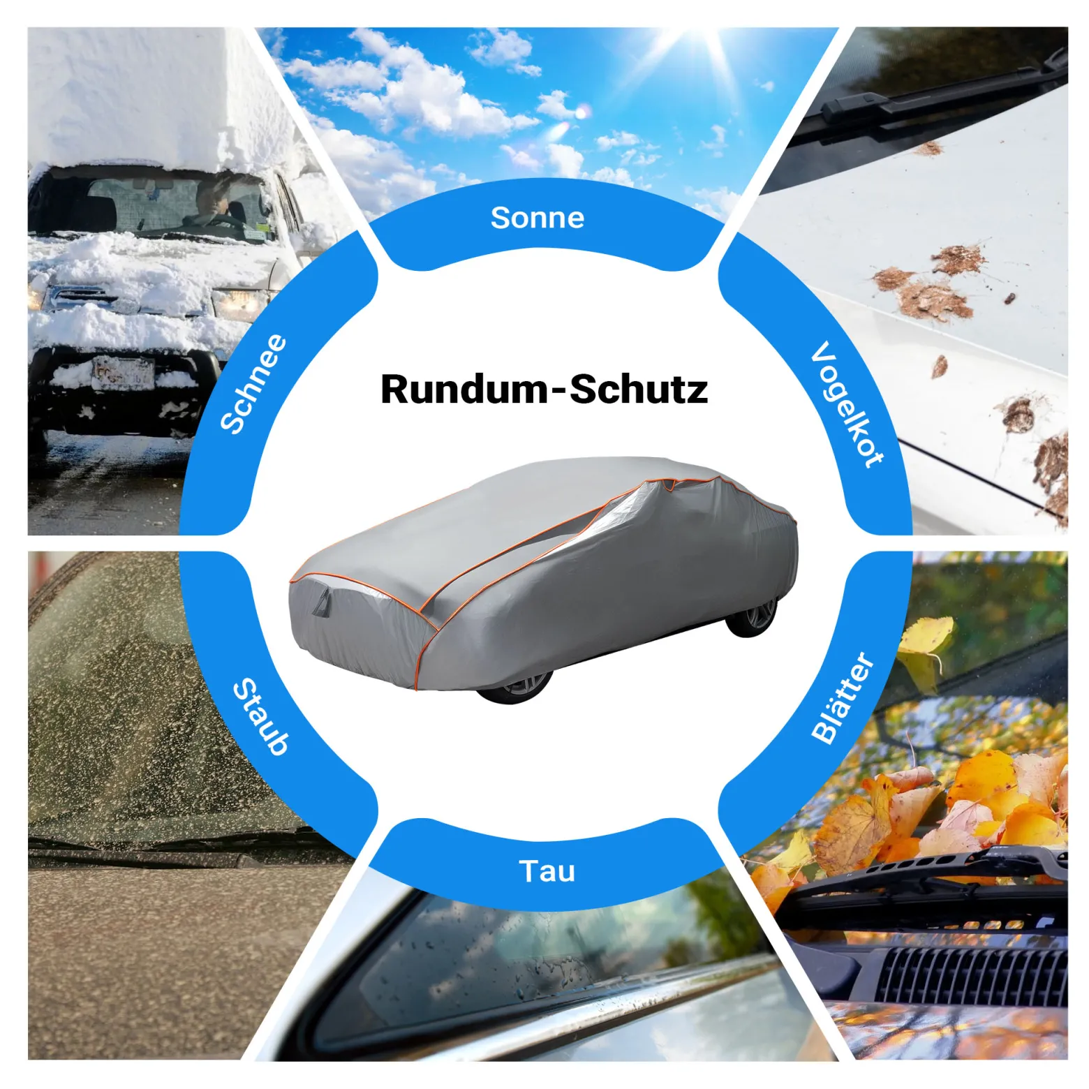 XPOtool Vollgarage für Auto Größe L 482x178x119cm Schutz vor Hagel, wasserdicht, lackschonend, Autoabdeckung mit Luftschlitzen, Reflektoren, Spanngurten