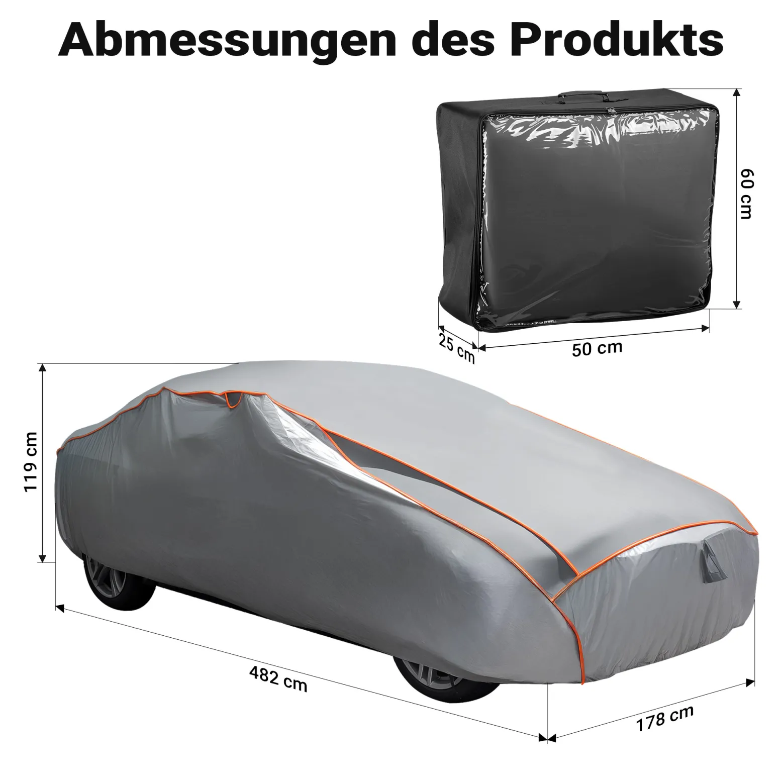 XPOtool Vollgarage für Auto Größe L 482x178x119cm Schutz vor Hagel, wasserdicht, lackschonend, Autoabdeckung mit Luftschlitzen, Reflektoren, Spanngurten