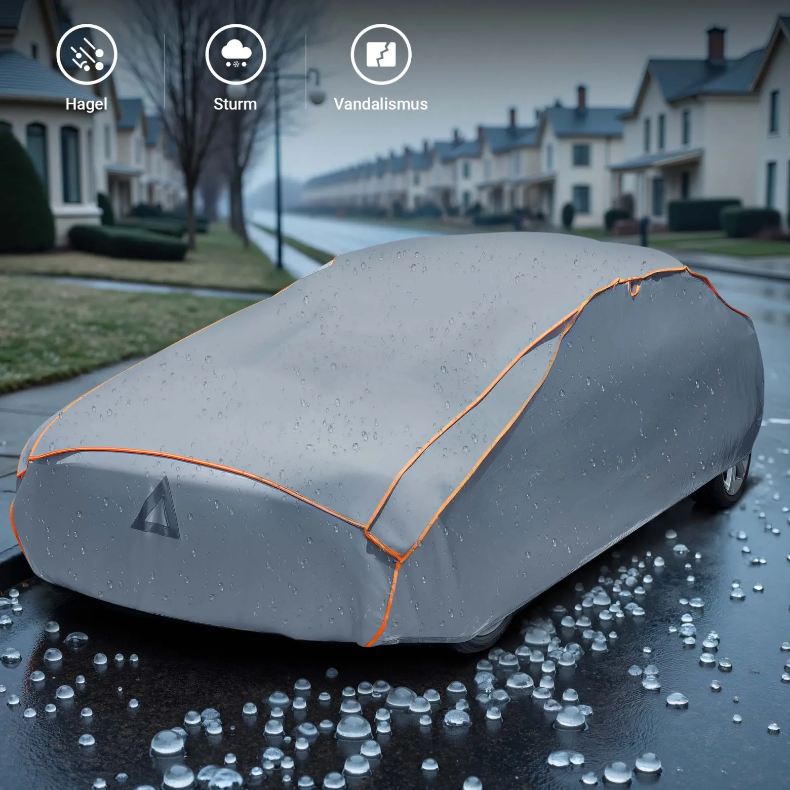 XPOtool Vollgarage für Auto Größe L 482x178x119cm Schutz vor Hagel, wasserdicht, lackschonend, Autoabdeckung mit Luftschlitzen, Reflektoren, Spanngurten