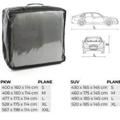 XPOtool Vollgarage für Auto Größe S 406x165x119cm Schutz vor Hagel, wasserdicht, lackschonend, Autoabdeckung mit Luftschlitzen, Reflektoren, Spanngurten