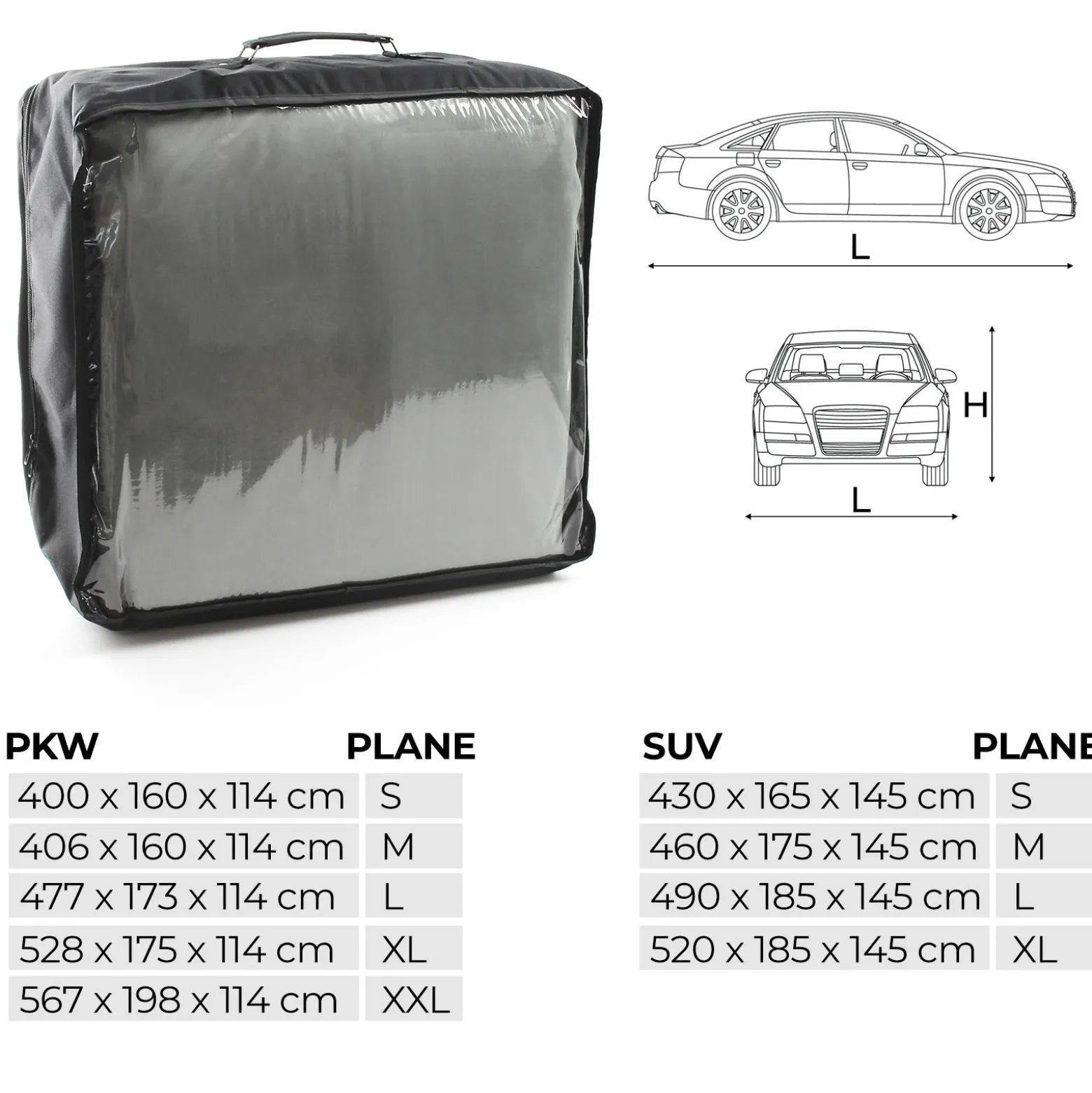 XPOtool Vollgarage für Auto Größe S 406x165x119cm Schutz vor Hagel, wasserdicht, lackschonend, Autoabdeckung mit Luftschlitzen, Reflektoren, Spanngurten