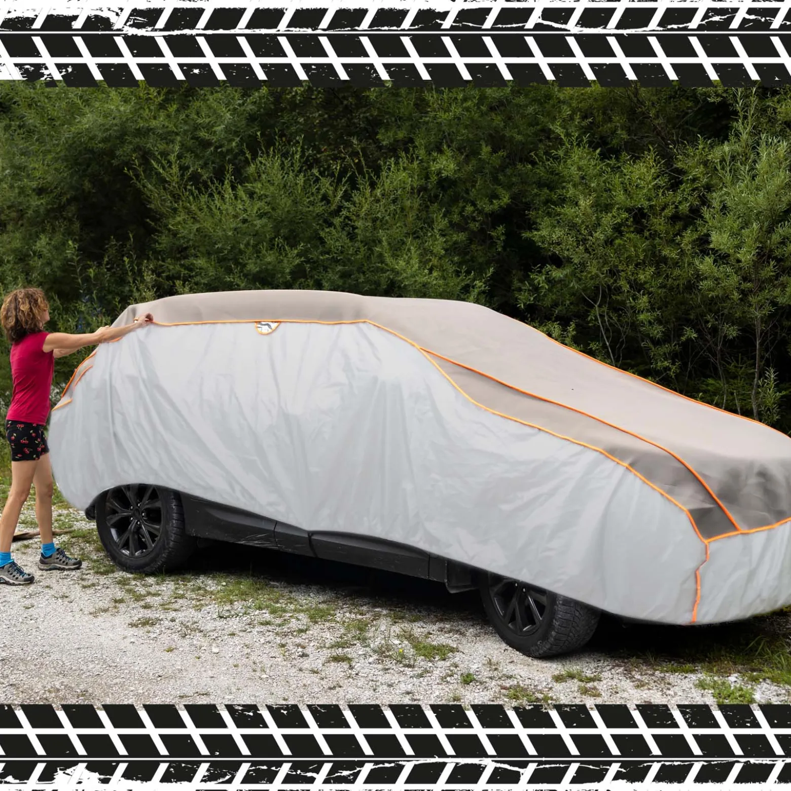 XPOtool Vollgarage für Auto Größe S 406x165x119cm Schutz vor Hagel, wasserdicht, lackschonend, Autoabdeckung mit Luftschlitzen, Reflektoren, Spanngurten