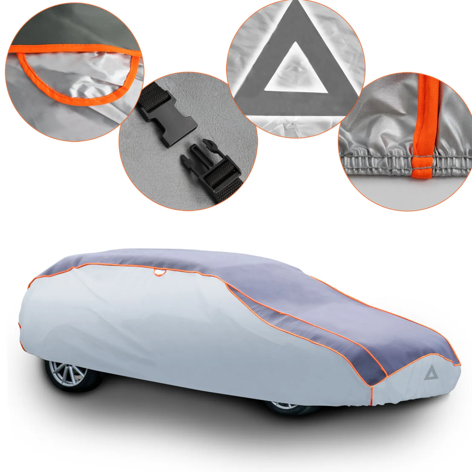XPOtool Vollgarage für Auto Größe S 406x165x119cm Schutz vor Hagel, wasserdicht, lackschonend, Autoabdeckung mit Luftschlitzen, Reflektoren, Spanngurten