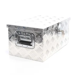 XPOtool Werkzeugbox Alu 50,8 x 30,5 x 24 cm, Silberfarbene Transportbox, Werkzeugkiste inkl. Schlüssel, Alubox mit Handgriffen, großzügige Deichselbox