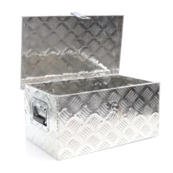 XPOtool Werkzeugbox Alu 50,8 x 30,5 x 24 cm, Silberfarbene Transportbox, Werkzeugkiste inkl. Schlüssel, Alubox mit Handgriffen, großzügige Deichselbox