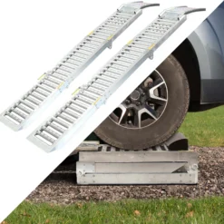 XPOtool 2x Auffahrrampe 200 cm max. 800 kg für ATV Motorrad Quad, Stahl Auffahrschiene faltbar, Verladerampe rutschsicher