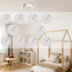 10x Rauchmelder mit 9V Batterie, Lange Lebensdauer, Lautstärke Alarm 85dB, Brandmelder kabellos, DIN EN 14604
