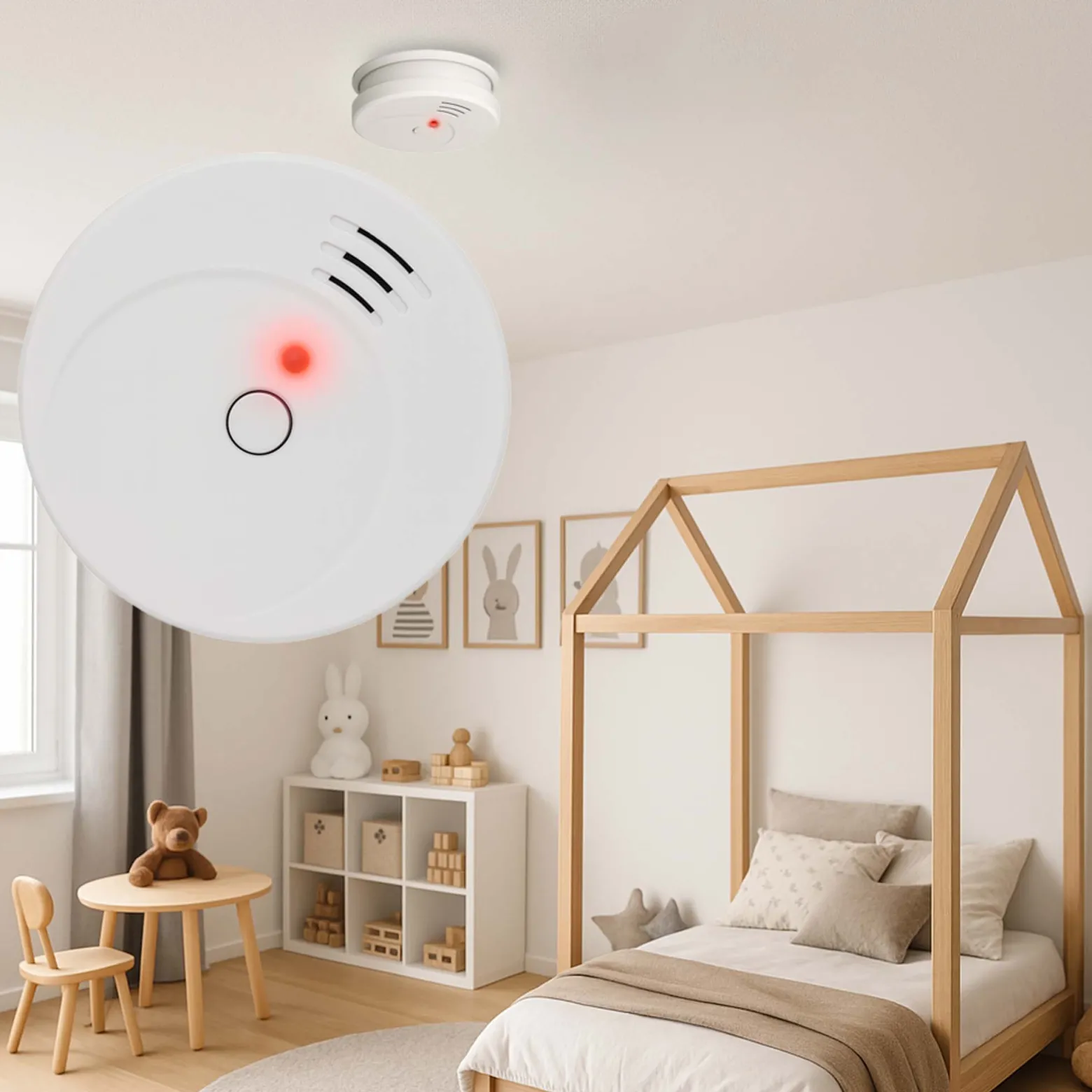 2x Rauchmelder mit 9V Batterie, Lange Lebensdauer, Lautstärke Alarm 85dB, Brandmelder kabellos, DIN EN 14604