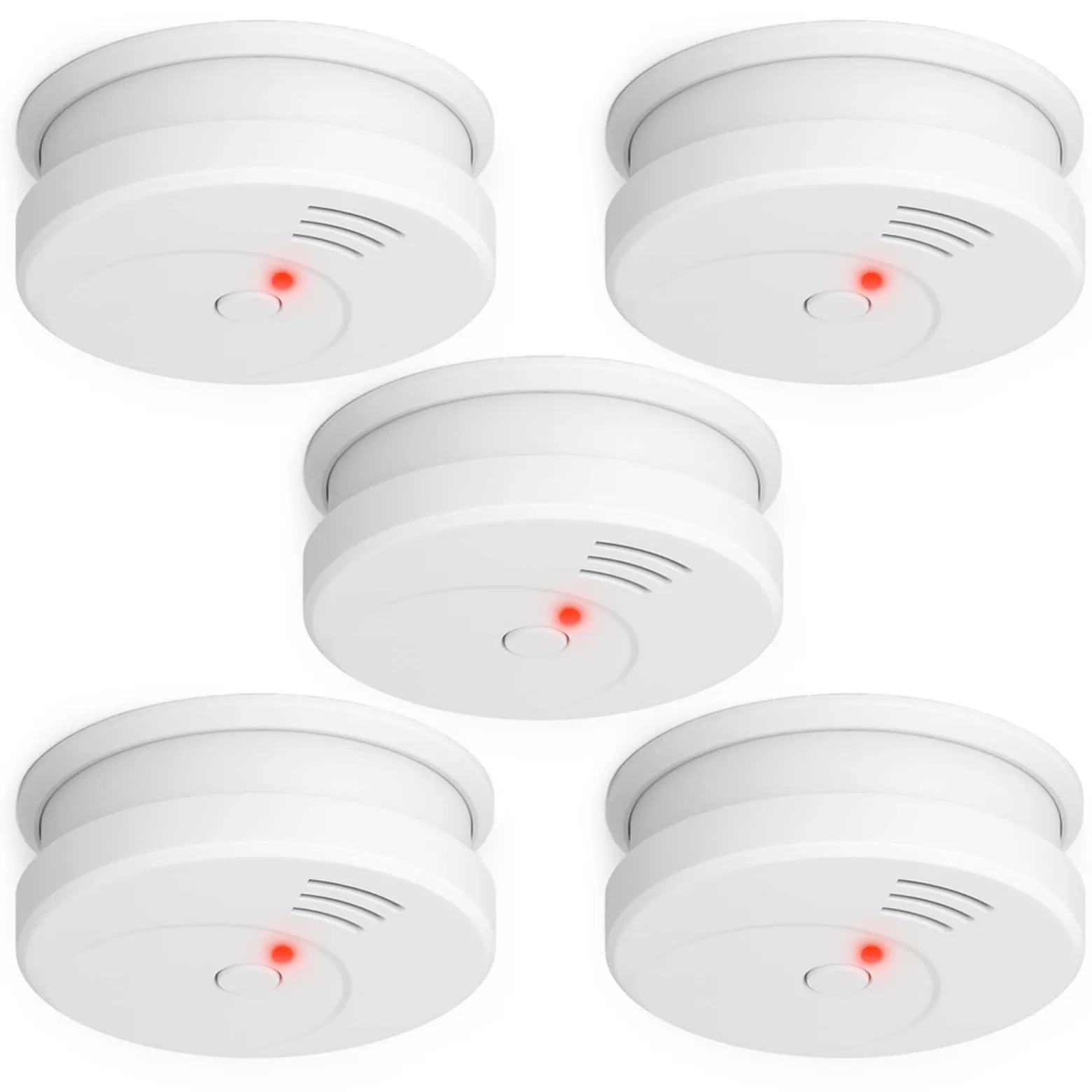 5x Rauchmelder mit 9V Batterie, Lange Lebensdauer, Lautstärke Alarm 85dB, Brandmelder kabellos, DIN EN 14604