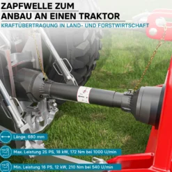 Zapfwelle T1 Gelenkwelle 680mm 210Nm 540U/min, PTO-Shaft, 18kW (25PS), 2x 1 3/8