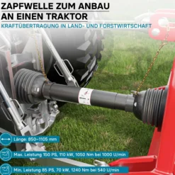 Zapfwelle T8 Gelenkwelle 850-935mm 1240Nm 540U/min, PTO-Shaft, 110kW (150PS), 2x 1 3/8