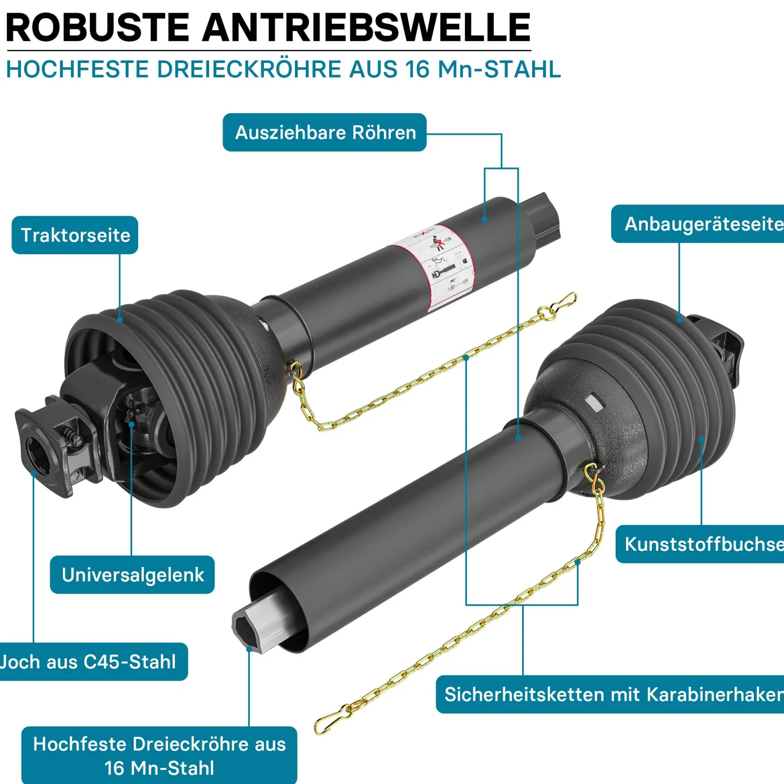 Zapfwelle T8 Gelenkwelle 850-935mm 1240Nm 540U/min, PTO-Shaft, 110kW (150PS), 2x 1 3/8" 6 Zähne