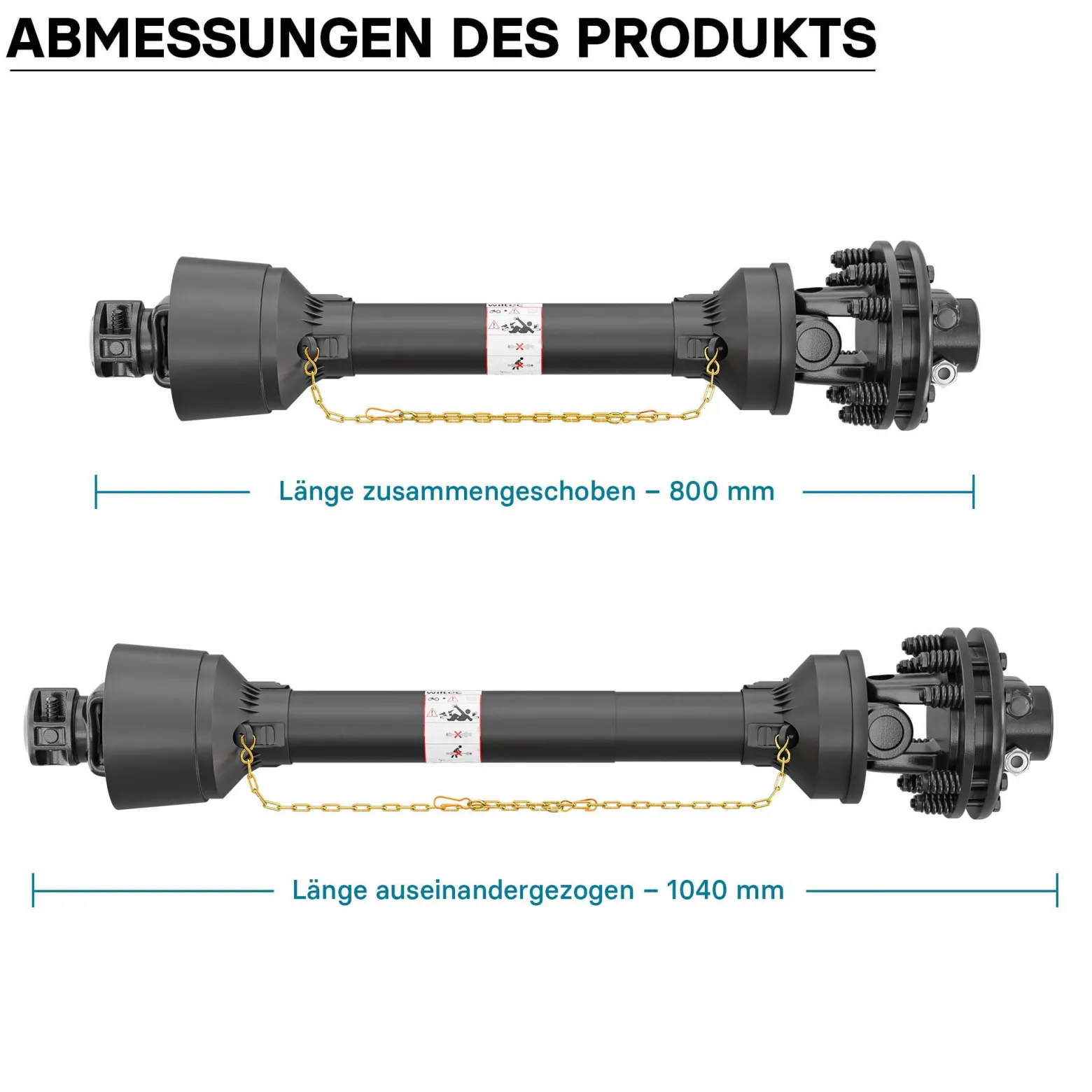 Zapfwelle T4 Gelenkwelle 800-880mm 460Nm 540U/min, PTO-Shaft, 40kW (55PS), 2x1 3/8" 6 Zahn Kupplung